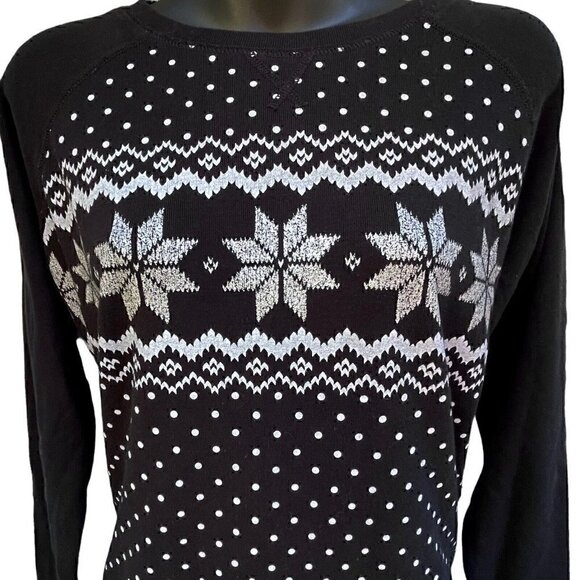 Eddie Bauer Snowflakes Nordic Black Long Sleeve Crew Neck Sweatshirt Women’s M - Picture 2 of 6